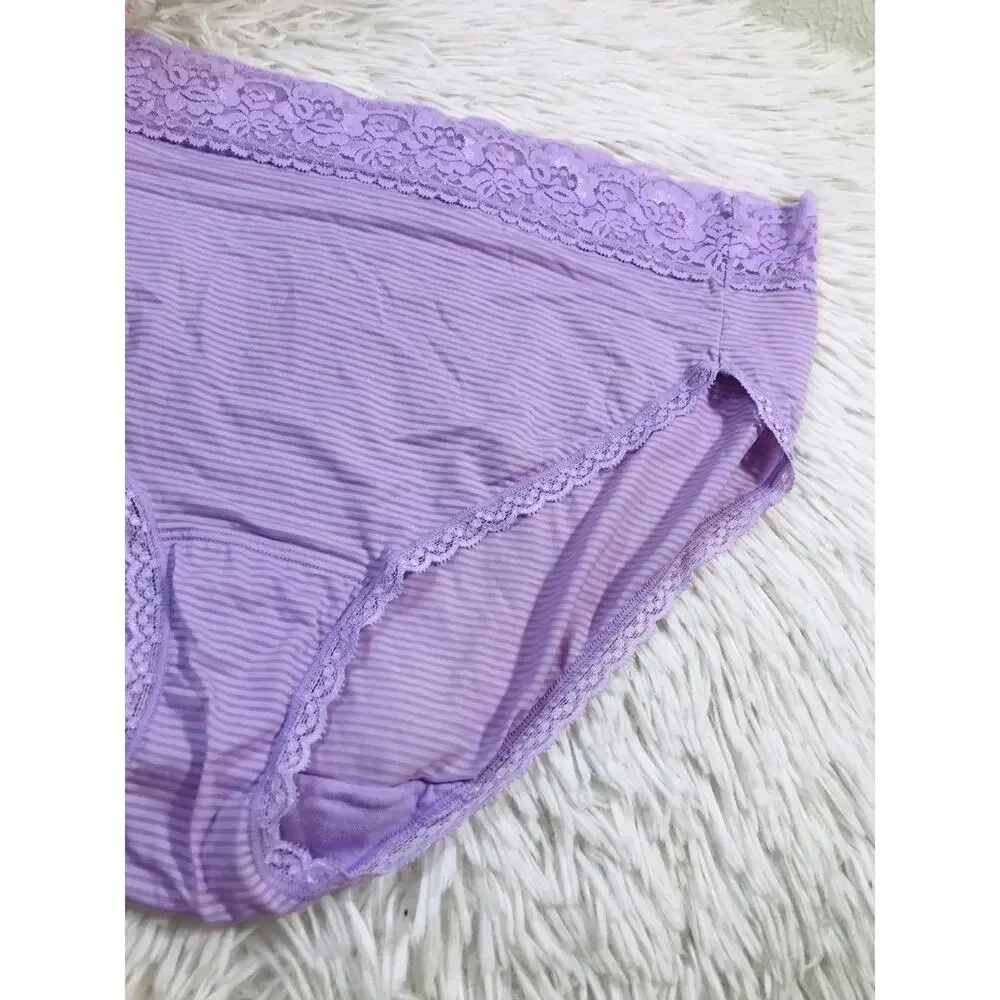 Women Vanity Fair 8/XL Purple Silky Smooth Flattering Lace Hi Cut Panties #13280